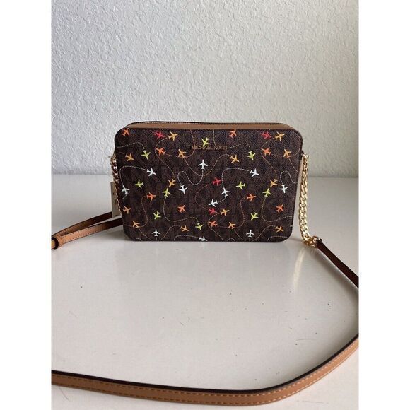 Michael Kors Jet Set Brown Akorn Multi East West Airplanes Crossbody Bag NEW - Picture 3 of 16